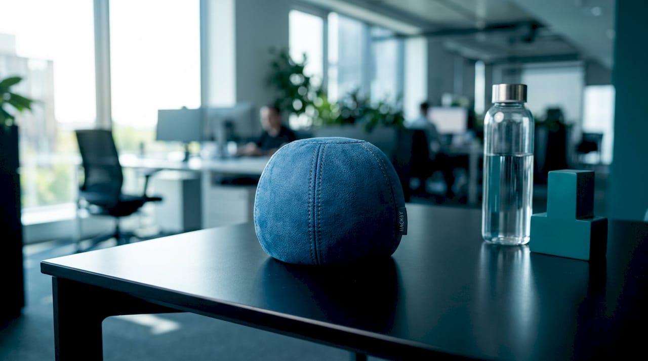Close-up of synthetic material footbag on table